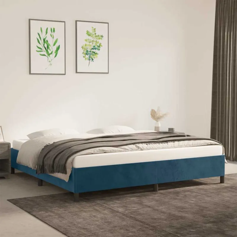 Lovos rėmas be čiužinio tamsiai mėlynas 200x200 cm aksomas