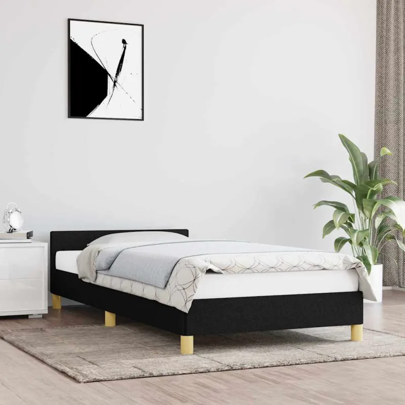 Lovos rėmas su galvūgaliu be čiužinio, juodas, 80x200cm audinys