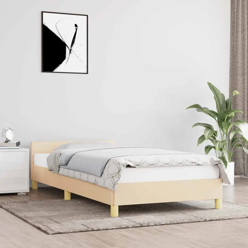 Lovos rėmas su galvūgaliu be čiužinio kreminės 90x200cm audinys