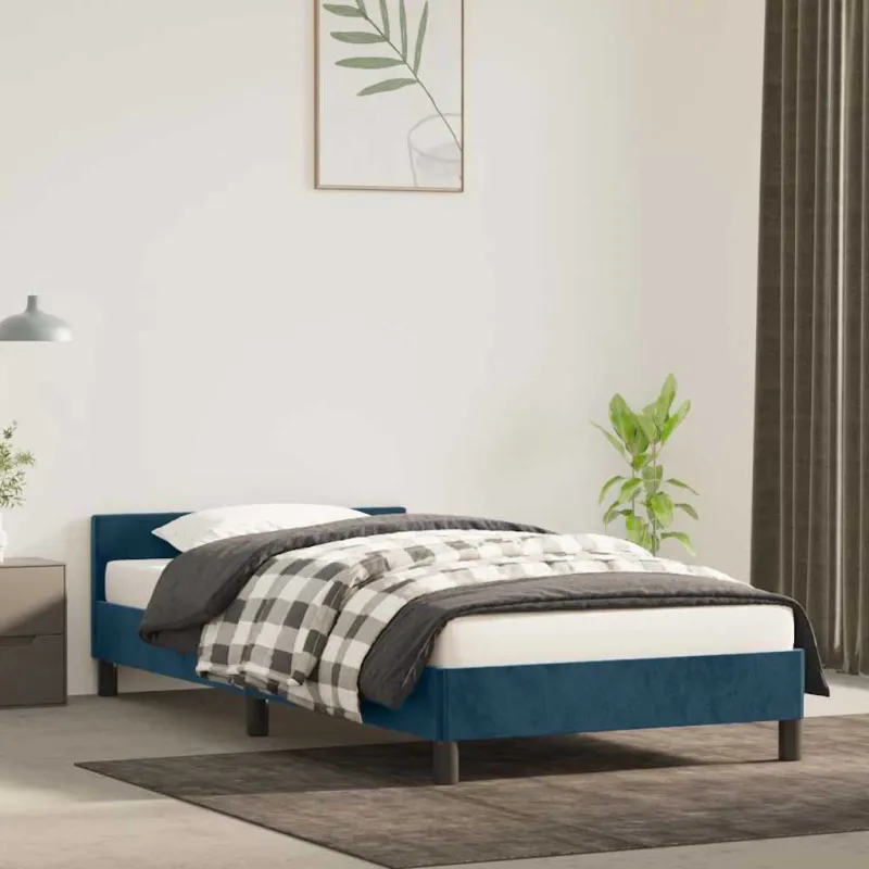 Lovos rėmas be čiužinio tamsiai mėlynas 90x190 cm aksomas