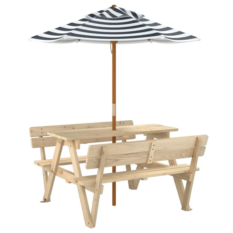 Piknikpöytä 4 lapselle, varjostimella, mäntypuuta