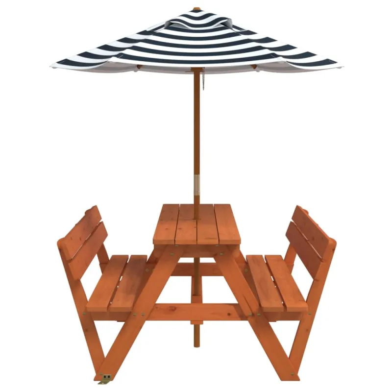Piknikpöytä 4 lapselle, varjostimella, kuusipuuta