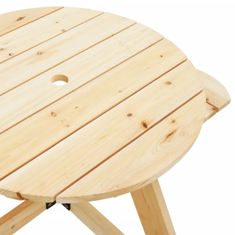 Piknikpöytä 4 lapselle, sateenvarjolla, kuusipuuta, pyöreä