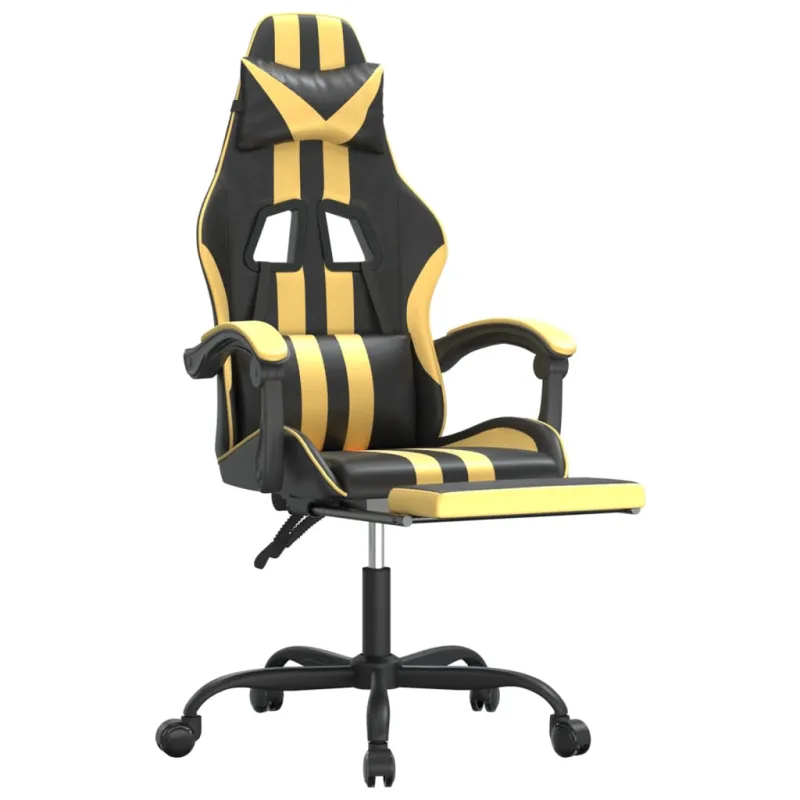 Pasukama žaidimų kėdė su pakoja, juoda ir auksinė, dirbtinė oda