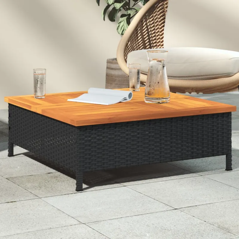 Soodilaud, must, 70x70x25cm, rattan ja akatsiapuit