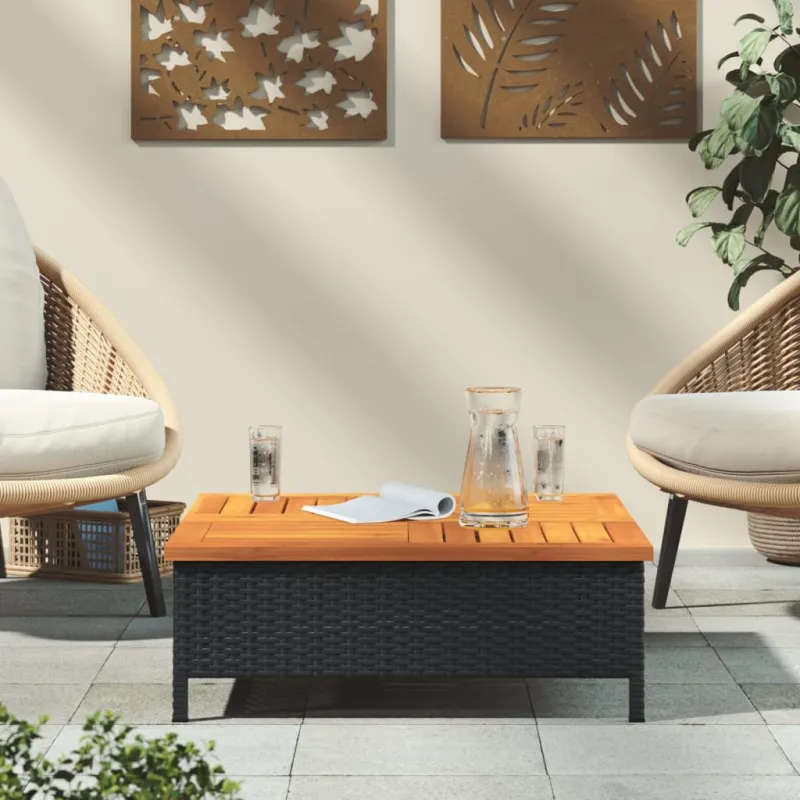 Soodilaud, must, 70x70x25cm, rattan ja akatsiapuit