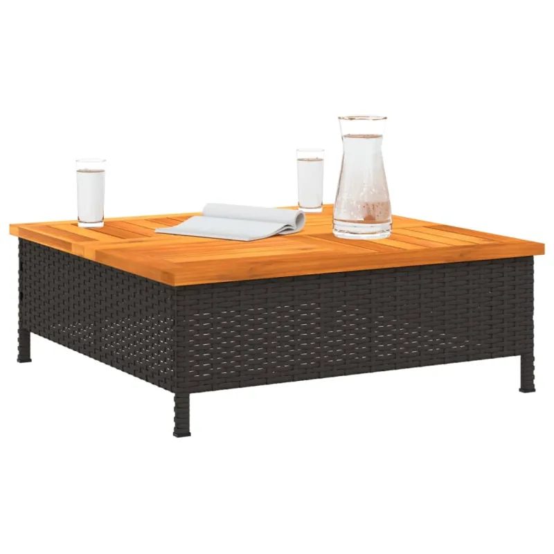 Soodilaud, must, 70x70x25cm, rattan ja akatsiapuit