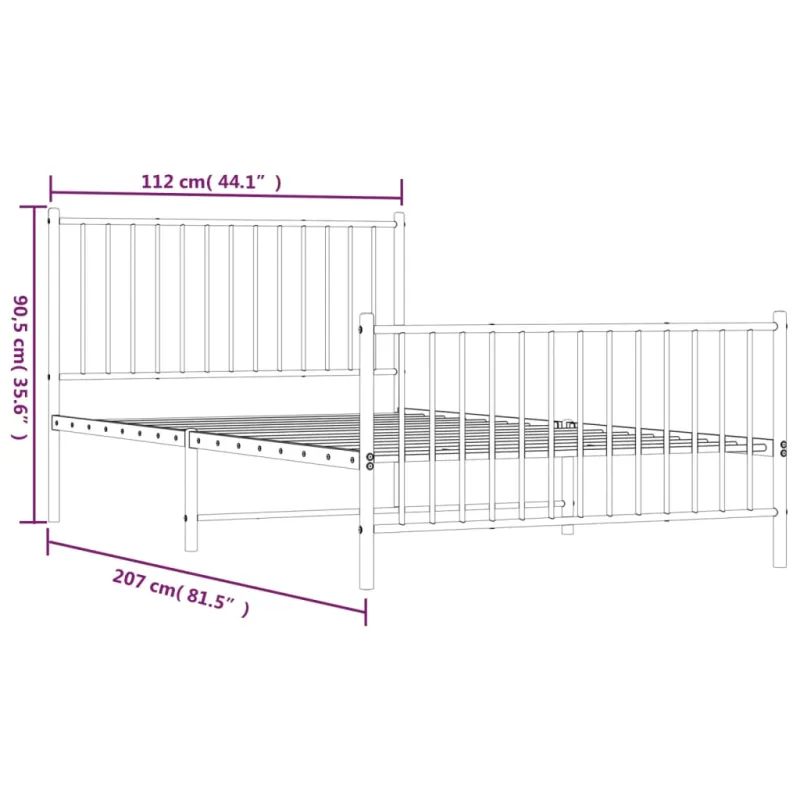 Lovos rėmas su galvūgaliu/kojūgaliu, juodas, 107x203cm, metalas