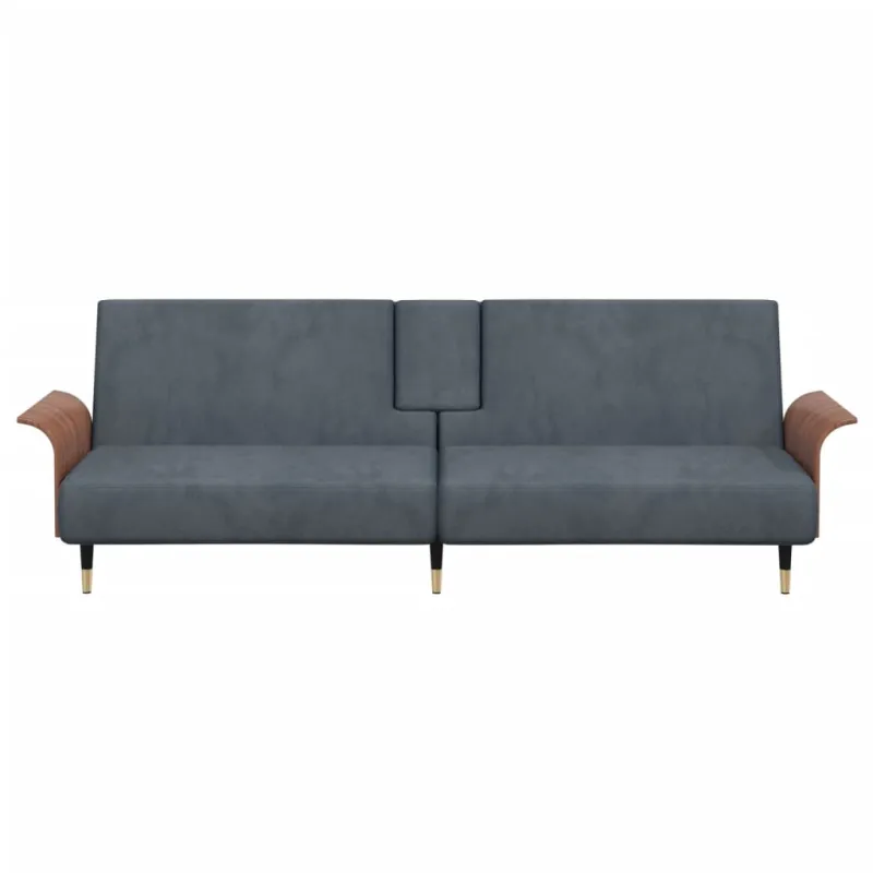 Sofa-lova su puodelių laikikliais, tamsiai pilka, aksomas