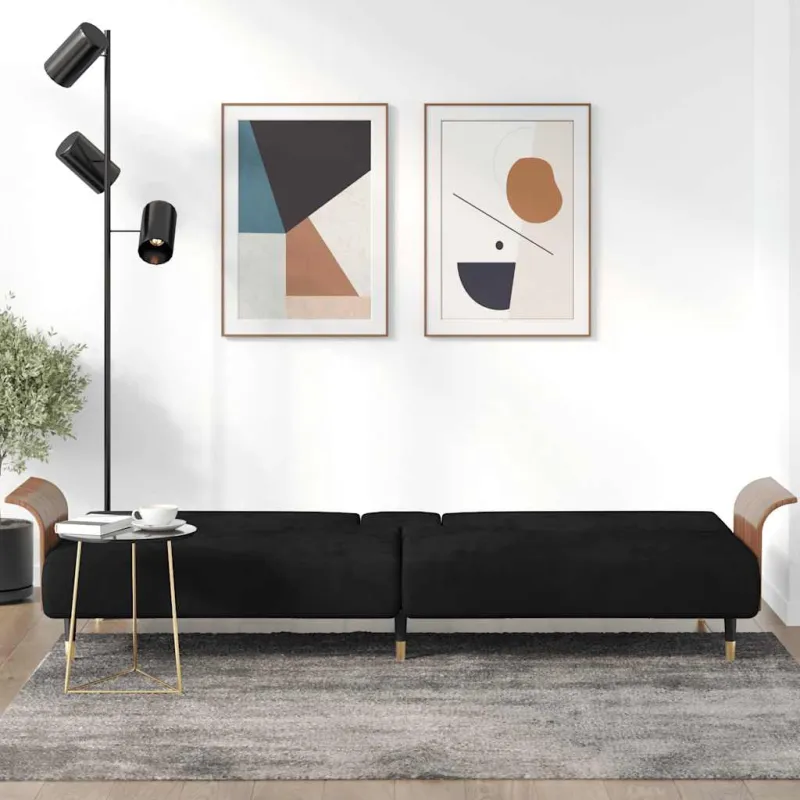 Sofa-lova su puodelių laikikliais, juodos spalvos, aksomas
