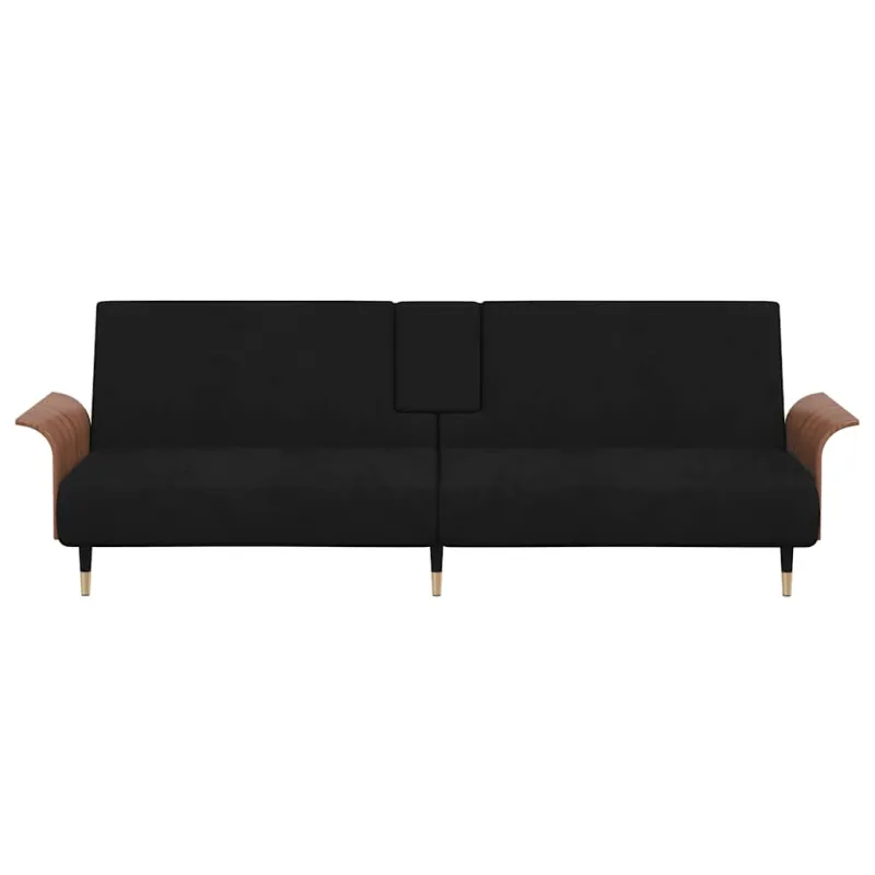 Sofa-lova su puodelių laikikliais, juodos spalvos, aksomas