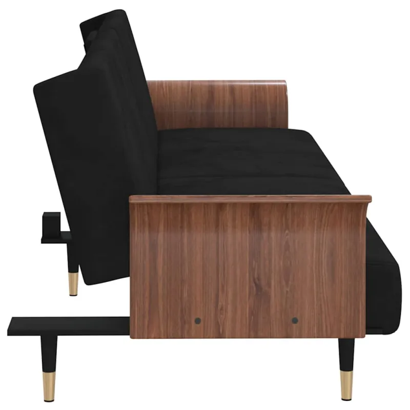 Sofa-lova su puodelių laikikliais, juodos spalvos, aksomas