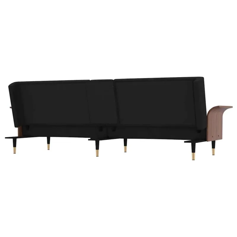 Sofa-lova su puodelių laikikliais, juodos spalvos, aksomas