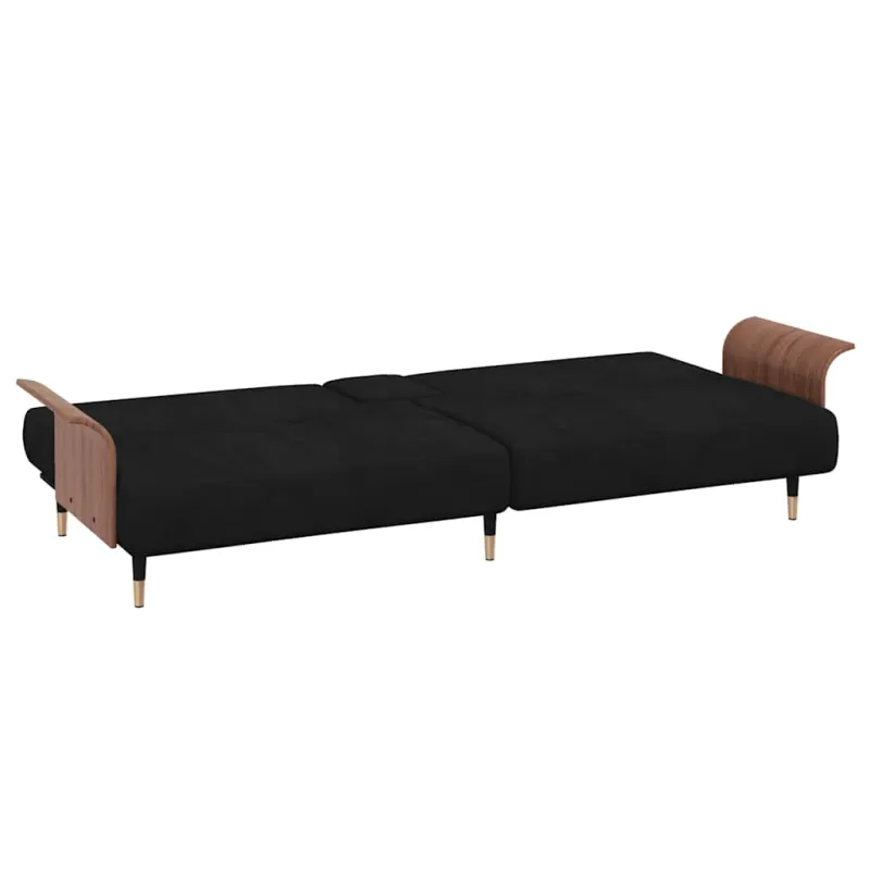 Sofa-lova su puodelių laikikliais, juodos spalvos, aksomas