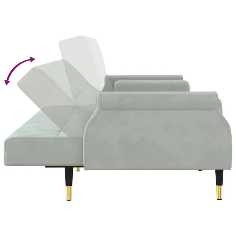 Sofa-lova su pagalvėlėmis, šviesiai pilkos spalvos, aksomas