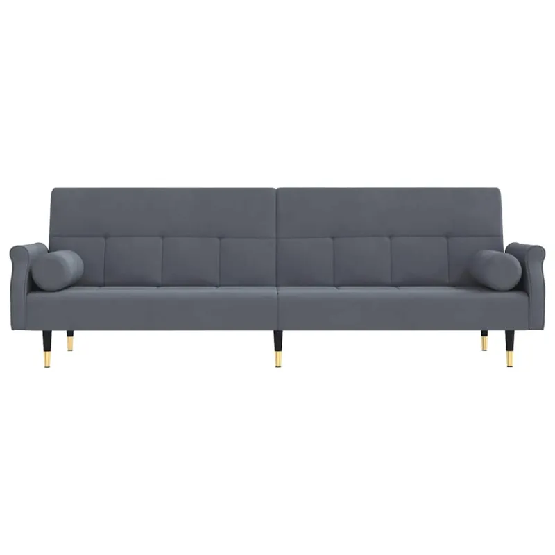 Sofa-lova su pagalvėlėmis, tamsiai pilkos spalvos, aksomas