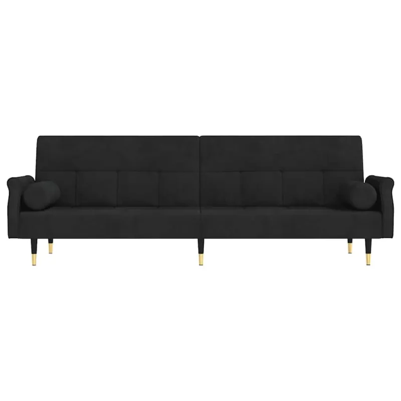 Sofa-lova su pagalvėlėmis, juodos spalvos, aksomas
