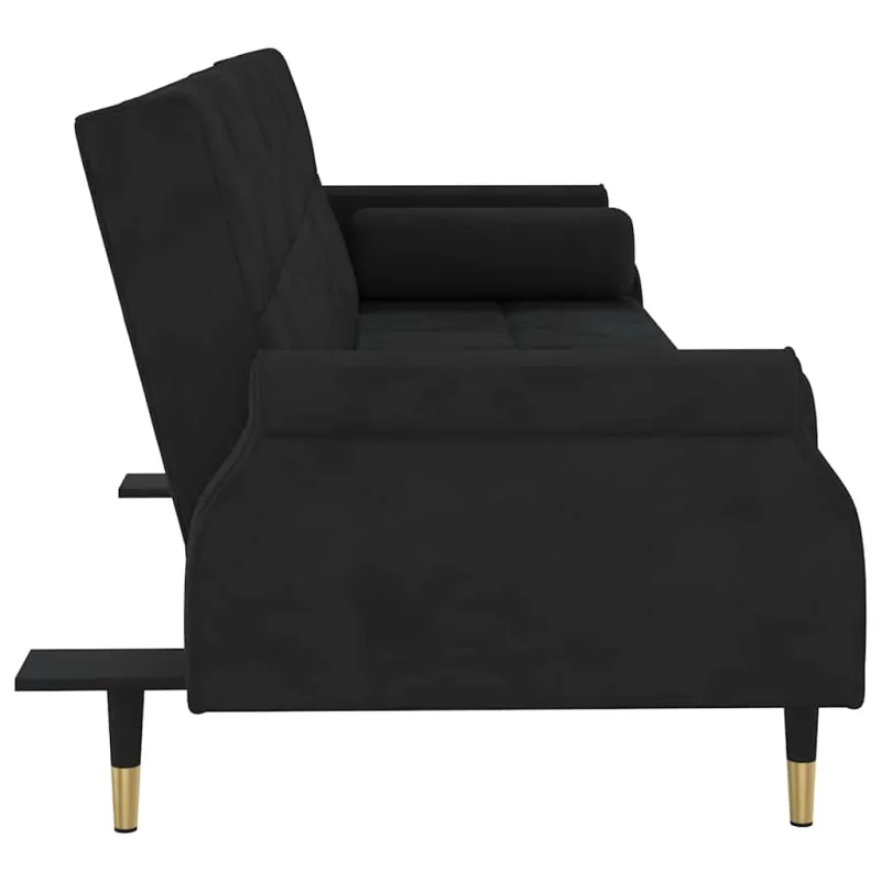 Sofa-lova su pagalvėlėmis, juodos spalvos, aksomas