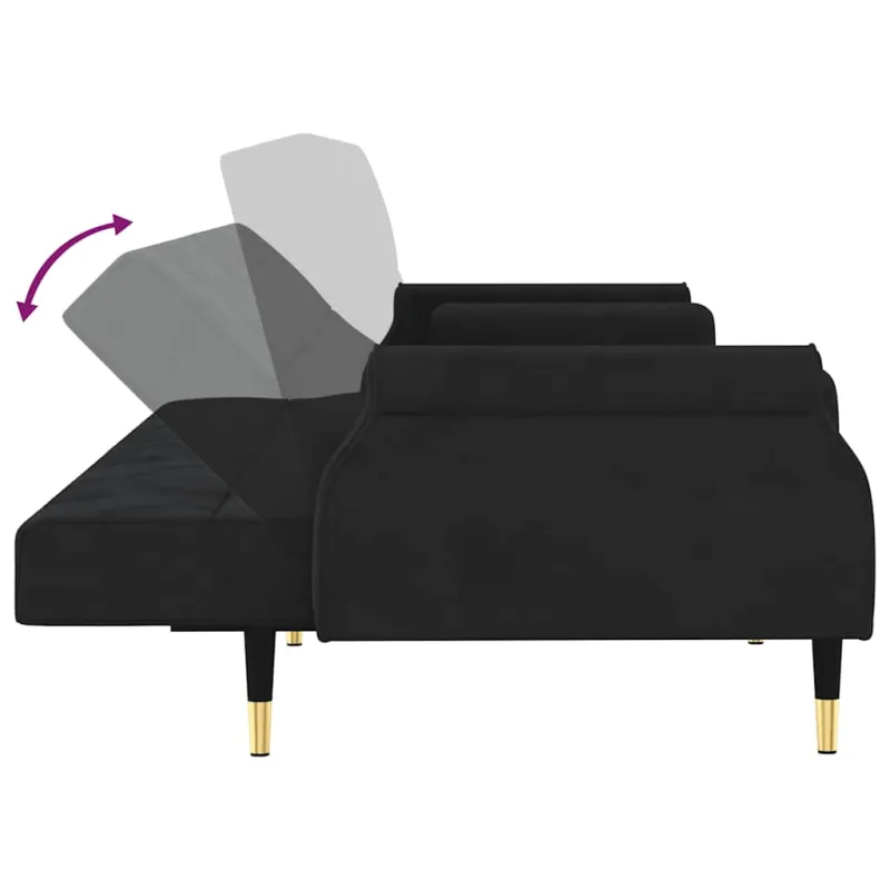 Sofa-lova su pagalvėlėmis, juodos spalvos, aksomas