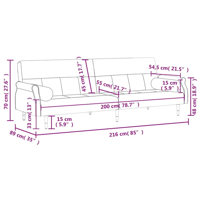 Sofa-lova su pagalvėlėmis, juodos spalvos, aksomas