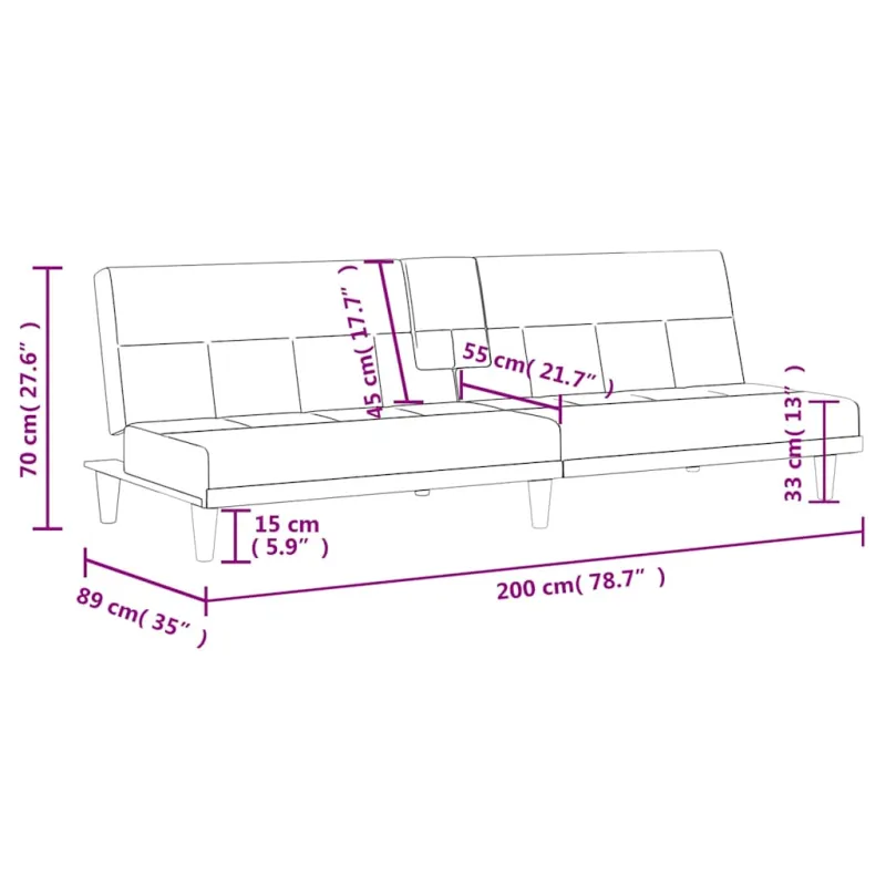 Sofa-lova su puodelių laikikliais, juodos spalvos, audinys