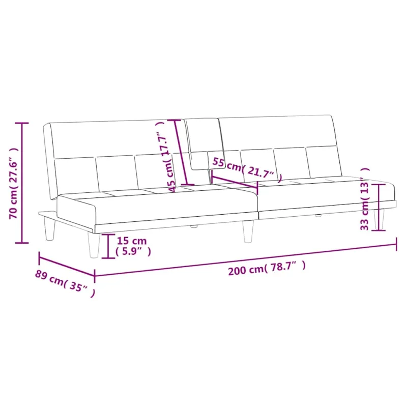 Sofa-lova su puodelių laikikliais, šviesiai geltona, audinys