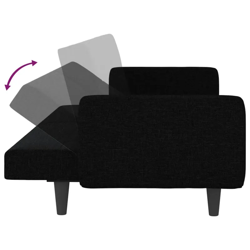 Sofa-lova su pagalvėlėmis, juodos spalvos, audinys
