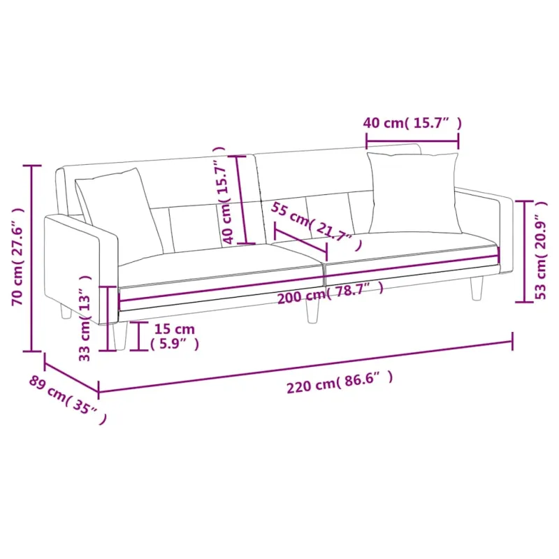 Sofa-lova su pagalvėlėmis, juodos spalvos, audinys