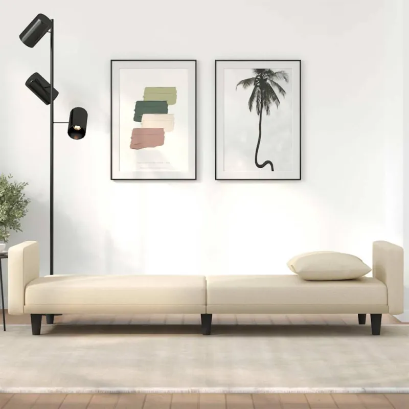 Sofa-lova su pagalvėlėmis, kreminės spalvos, audinys