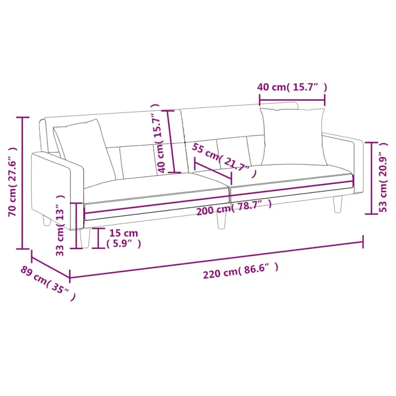 Sofa-lova su pagalvėlėmis, kreminės spalvos, audinys