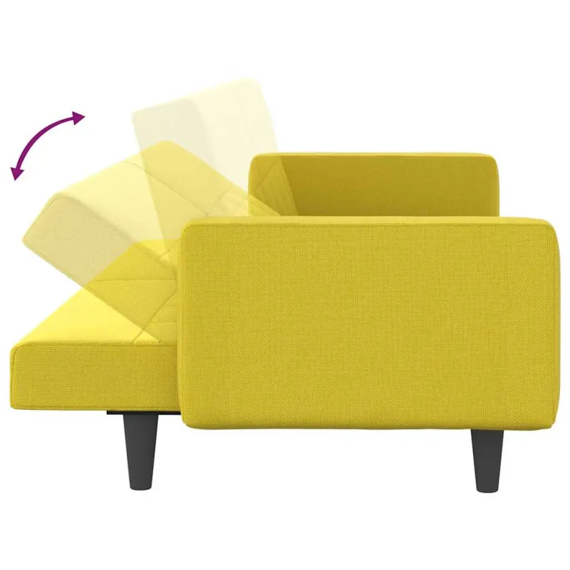 Sofa-lova su pagalvėlėmis, šviesiai geltonos spalvos, audinys