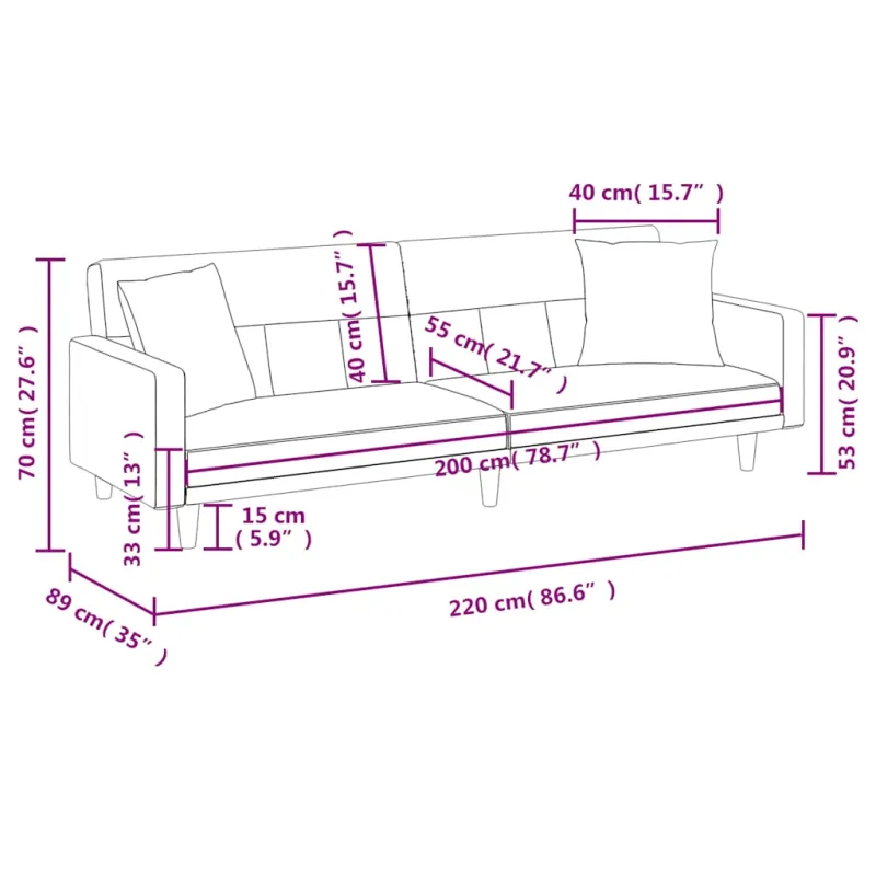Sofa-lova su pagalvėlėmis, taupe spalvos, audinys