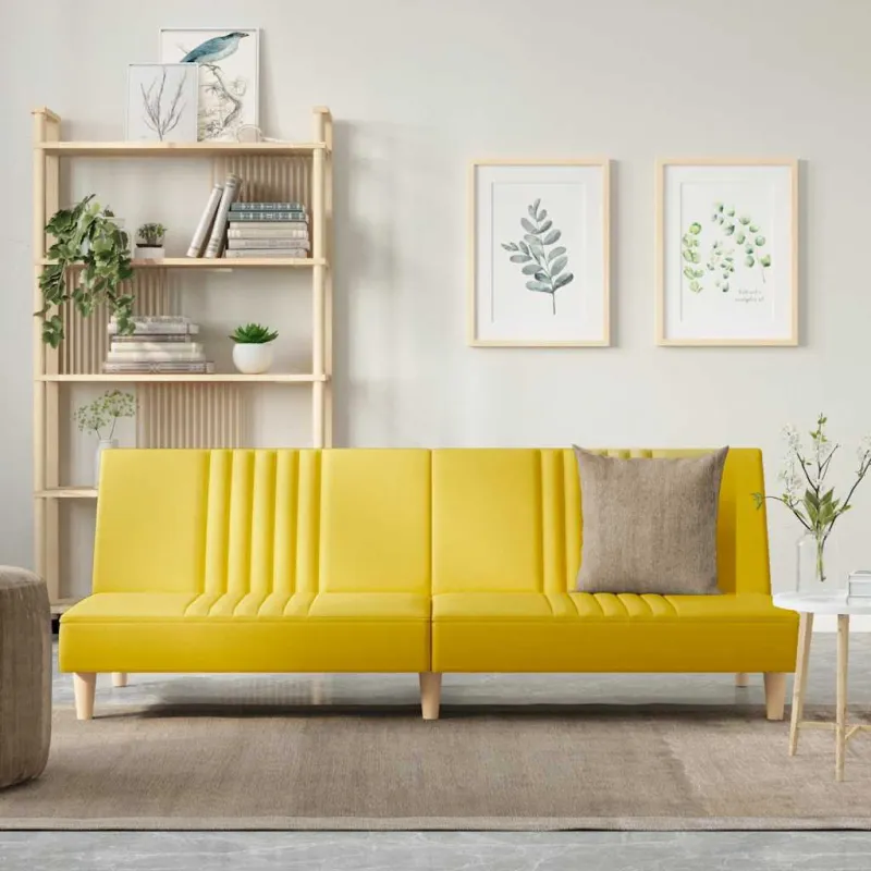 Dvivietė sofa-lova, šviesiai geltonos spalvos, audinys