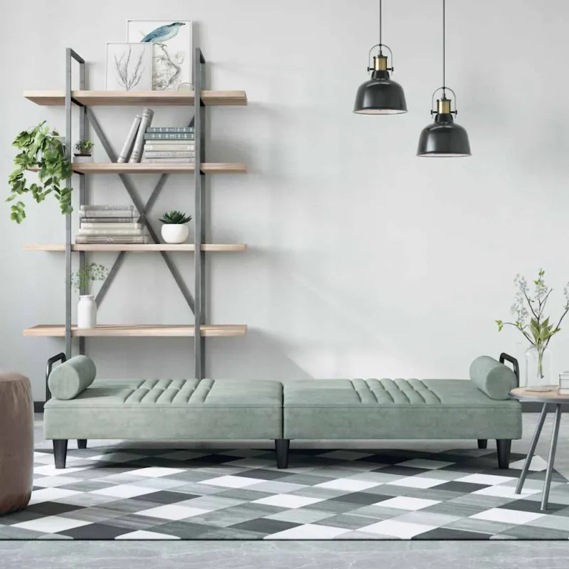 Sofa-lova su porankiais, šviesiai pilkos spalvos, aksomas