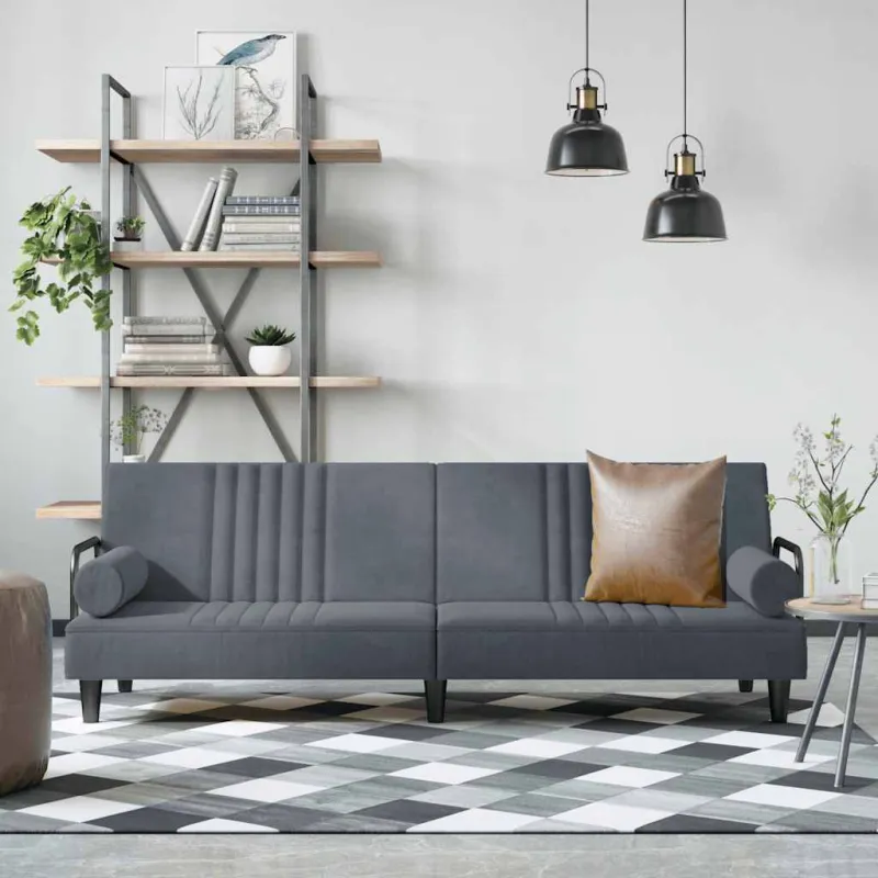 Sofa-lova su porankiais, tamsiai pilkos spalvos, aksomas