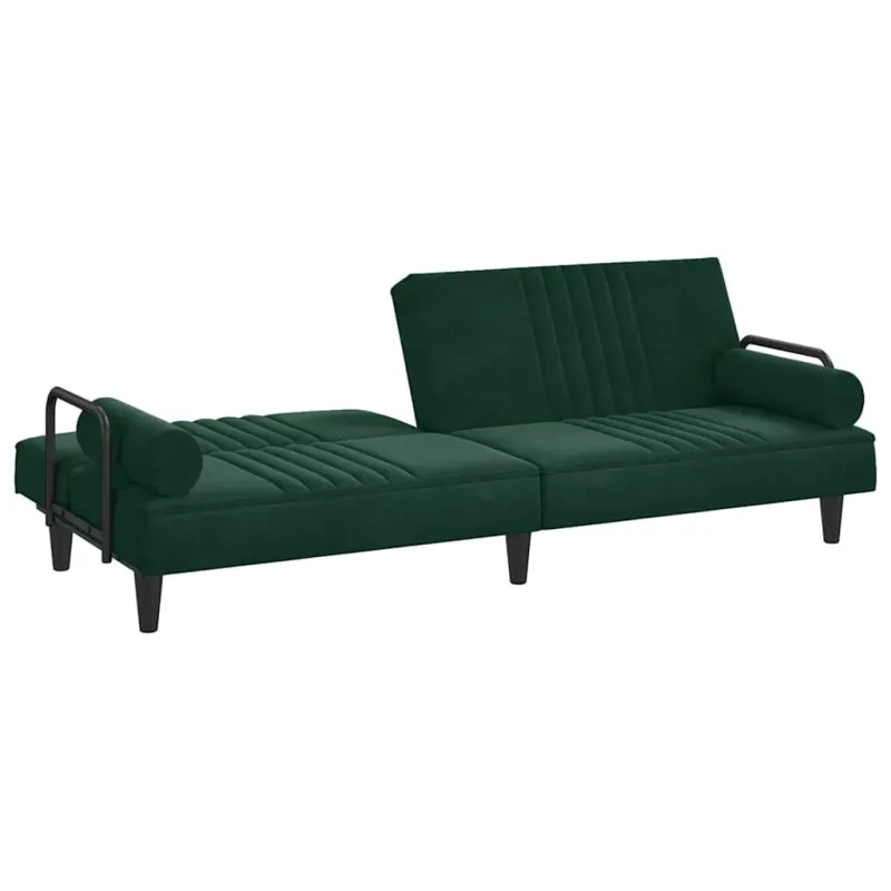 Sofa-lova su porankiais, tamsiai žalios spalvos, aksomas