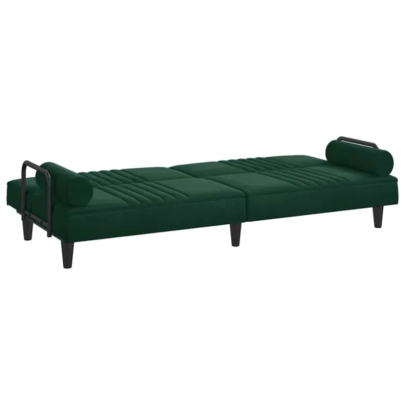 Sofa-lova su porankiais, tamsiai žalios spalvos, aksomas