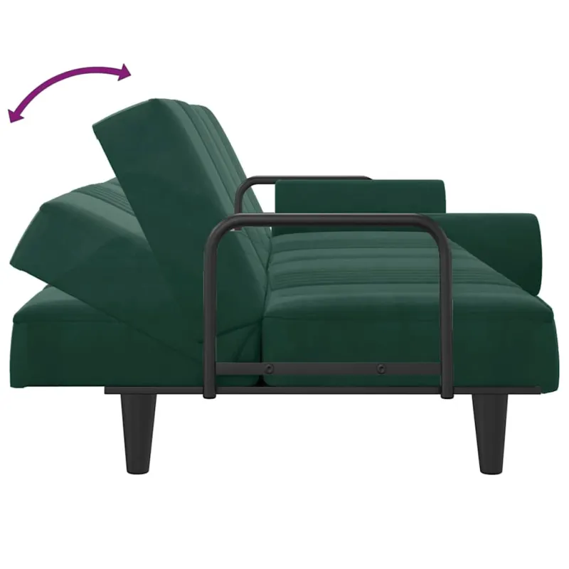 Sofa-lova su porankiais, tamsiai žalios spalvos, aksomas