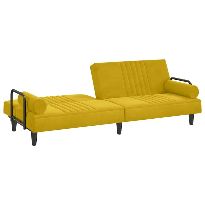 Sofa-lova su porankiais, geltonos spalvos, aksomas