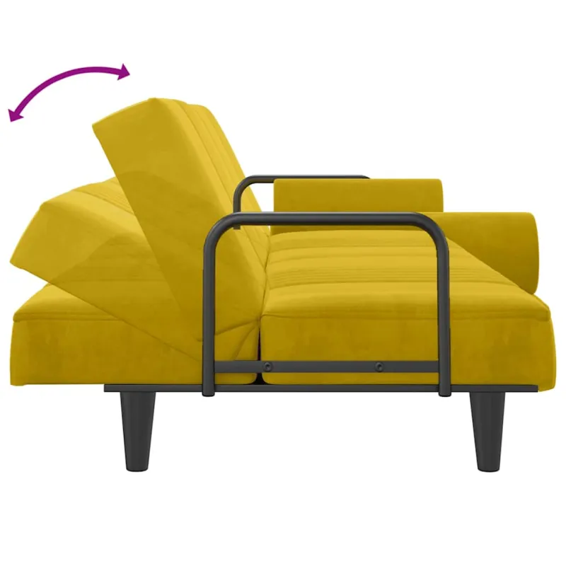Sofa-lova su porankiais, geltonos spalvos, aksomas