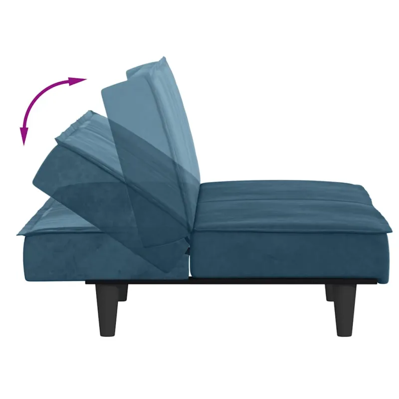 Sofa-lova, mėlynos spalvos, aksomas