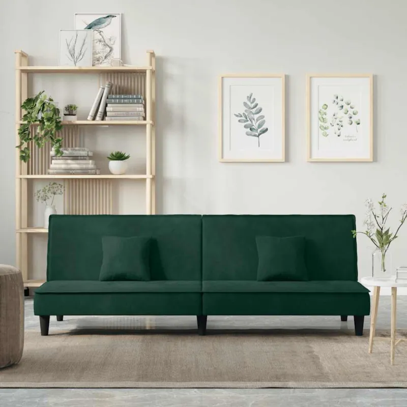 Sofa-lova, tamsiai žalios spalvos, aksomas