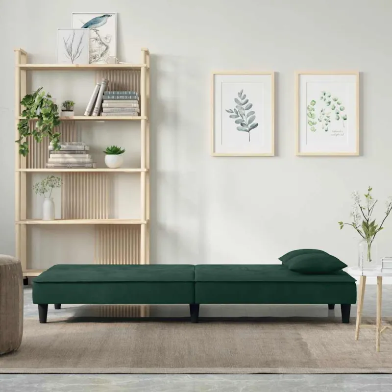 Sofa-lova, tamsiai žalios spalvos, aksomas