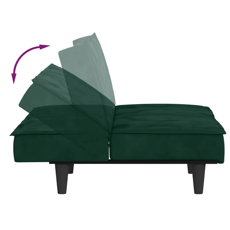 Sofa-lova, tamsiai žalios spalvos, aksomas