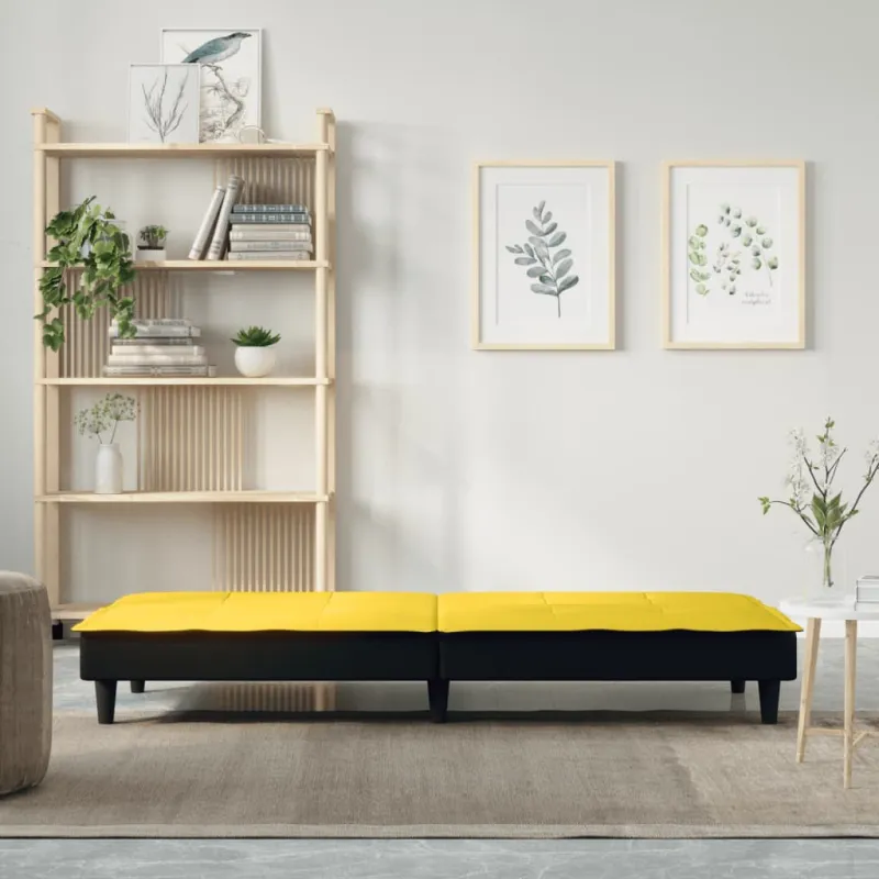 Dvivietė sofa-lova, šviesiai geltonos spalvos, audinys