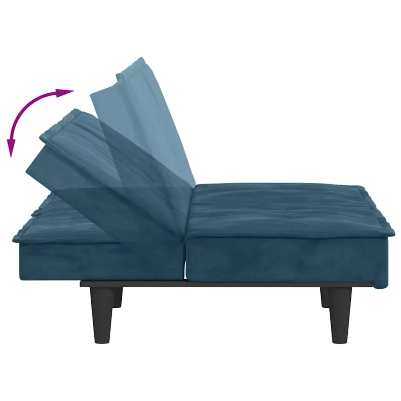 Sofa-lova su puodelių laikikliais, mėlynos spalvos, aksomas