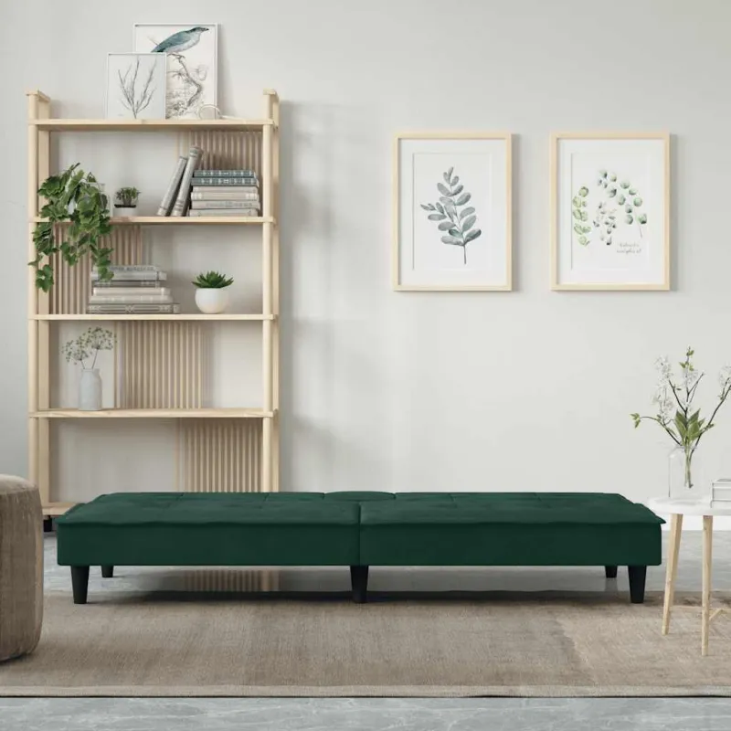Sofa-lova su puodelių laikikliais, tamsiai žalia, aksomas