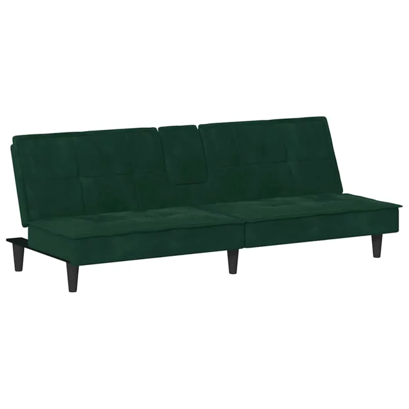 Sofa-lova su puodelių laikikliais, tamsiai žalia, aksomas