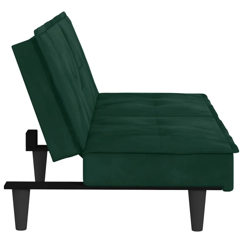 Sofa-lova su puodelių laikikliais, tamsiai žalia, aksomas