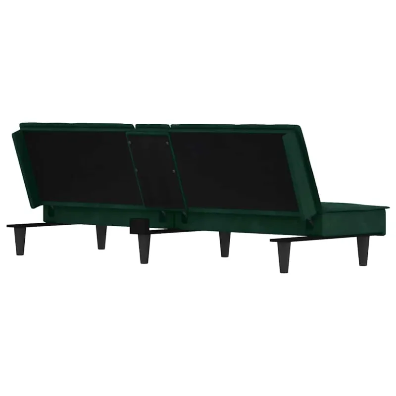 Sofa-lova su puodelių laikikliais, tamsiai žalia, aksomas